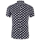 UJUNAOR Männer Sommer Shirt Schlank Hemd Strand Punkt Druck Kurzarmhemd Bluse(Schwarz,CN 2XL)