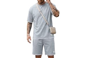 Ekaliy Elainone Ensemble d'été pour homme - T-shirt à manches courtes et short - 2 pièces - Sans plis - Avec bloc de couleurs - Combinaison de loisirs pour le quotidien et les vacances