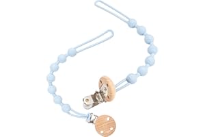 ZOUWEL Attache Tetine, 2 Paquets Attache Tetine Silicone Avec Design en Bois, Attache Sucette Souple et flexible pour Garçons et Filles (Bleu clair)