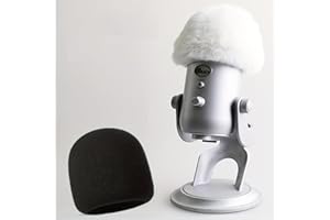 2 Stück VIZEMO Mikrofon-Windschutz aus Schaumstoff mit pelzigem Windschutzscheiben-Muff, Pop-Filter für Blue Yeti, Blue Yeti Pro USB-Mikrofon (Fuzzy-White + Black Foam)