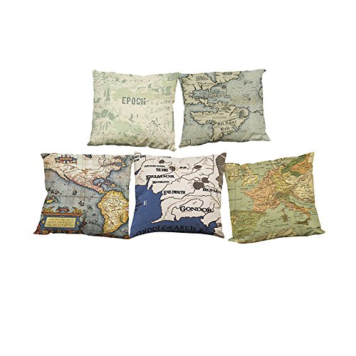 MStar Retro-Stil Weltkarten Muster gedruckt Kissenbezug 45X45cm Leinenbaumwoll atmungsaktiv Kissenhülle - 5