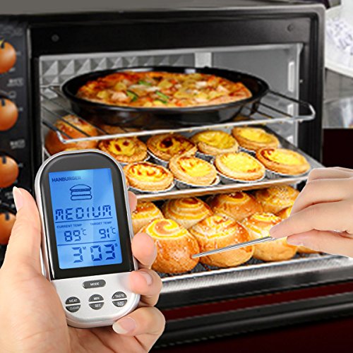 Wireless Barbecue Grill Thermometer ,SGODDE Digital Zeitmesser mit großem LCD-Display , Grillthermometer Bratenthermometer mit Timer für BBQ Kochen, Grill, Ofen, Fleisch, Indoor / Outdoor-Grill silber - 6