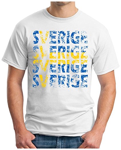 OM3 – SVERIGE – T-Shirt SWEDEN EM 2016 FRANKREICH FRANCE FUSSBALL FANSHIRT SOCCER SPORT TRIKOT EUROPAMEISTER, 5XL, weiss