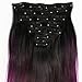 Neverland Beauty 24 Inches (60cm) Full Head 7 Pieces 16 clips Clip in Hair Extensions Extension Long Straight Ombre Hairpiece (Natural Black to Violet Purple)