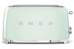 Smeg, Grille-pain 4 Tranches TSF02PGEU, 2 Fentes 36 mm, 6 Niveaux de Brunissage, Fonction Chauffage, Décongélation et Bagel, Éjection Automatique du Pain, Ramasse Miettes, 1500 W, Vert Pastel