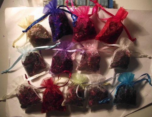 12 Small Organza Bags Filled With Larger Dark Red Rose Petals (Real Flower Wedding Confetti/Home Fragrance/Crafts by Soothing Ideas (You can choose the colour of your bags) by Soothing IdeasÂ®