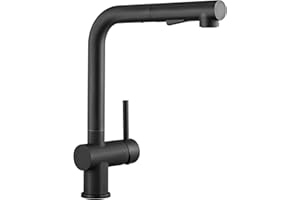 CECIPA Rubinetto Cucina Nero, Miscelatore Cucina con Doccetta Estraibile, Rubinetto Lavello Cucina Nero Girevole a 360°, Miscelatore per Lavelli da Acciaio lnox