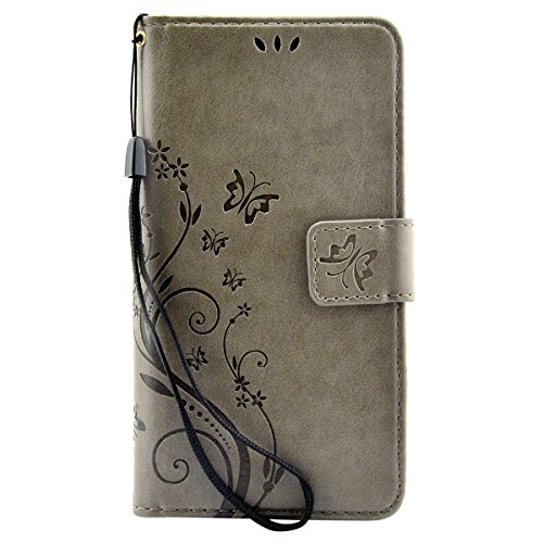 Samsung Galaxy A5 (2017) Hülle, Fraelc® Galaxy A5 (2017) Schutzhülle Flip Case mit Kartenfach und Standfunktion Schmetterling Muster Ledertasche für Samsung Galaxy A5 (2017), Grau - 3
