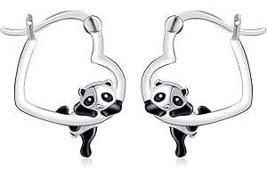 Qings Boucle d'oreille Panda pour Fille, Argent Sterling 925 Boucles d'oreilles Petite Créoles Animaux Hypoallergéniques Mini Hoop Huggie, Mignon Bijoux Cadeau d'Anniversaire pour Femme