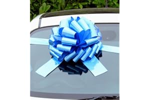 Hampabox MEGA GIANT CAR BOW (40cm diameter) + 6 METRES of RIBBON for Cars, Bikes, Big Birthday HOLOGRAPHIC BLUE