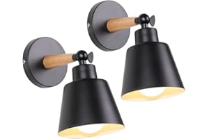 TOKIUS 2 Packs Appliques Murales Vintages Industrielles Plafonniers Luminaires E27 en Métal Réglable Lampe Murale Interieur Rétro pour Chambre Cuisine Restaurant (pas d'interrupteur, Noir)