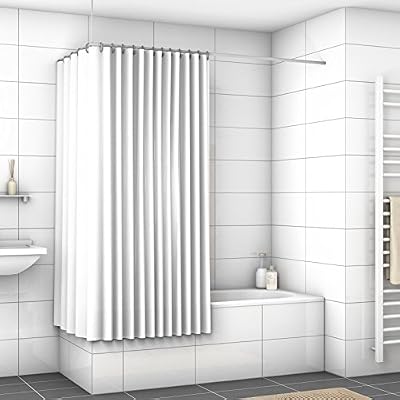 WIDORO Rideau de douche textile Premium | Toutes les tailles disponibles | Tissu imperméable | Anti-moisissure & Antibactérien | Lavable | Polyester | Anneaux de douche compris (180 x 180 cm en BLANC) avec ourlet renforcé