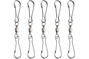 LGEGE 5pcs Extra Large Smooth Spinning Dual Clip Swivels Wind Spinner Hangers Spiral Tails Twisters Wind Socks, for spinning windsocks and any kites, flower pots, bird feeders, solar lights, flags, plants