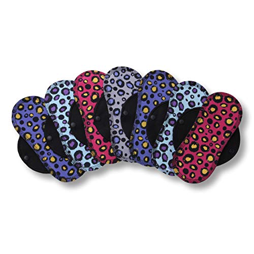 Protège-slips lavables, lot de 7 en coton; lingettes réutilisables avec les ailes noires FABRIQUÉES EN UE; liners pour la décharge vaginale et la propreté quotidienne; serviettes hygiénique en tissu