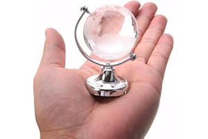 Tiiyee Mappamondo Cristallo, Rotonda Globo Mappa Del Mondo Decorativa In Vetro Mini Globe Decor World Terra Di Cristallo Vintage Per Office Artigianato D'arte Ornamento da Tavolino Palla Argento