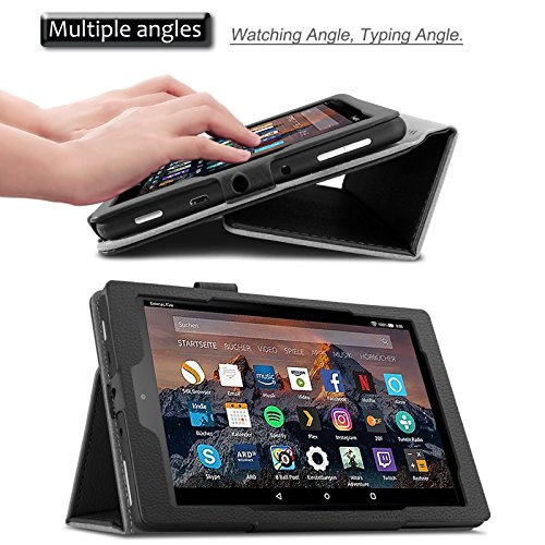 Hülle für Fire HD 8 (8-Zoll-Tablet, 7. Generation – 2017), Infiland Slim Fit Folio PU-lederne dünne Kunstleder Schutzhülle Cover Tasche für Fire HD 8 (8-Zoll-Tablet, 7. Generation – 2017)(mit Auto Schlaf / Wach Funktion)(Schwarz) - 3