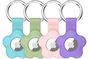 Alsukeay 4 Pack Holder Case for AirTag with Keychain Flower Silicone Protective Cover with Loop Key Ring for Kids Pets Wallet Backpacks Luggage (Blue/Green/Pink/Purple)