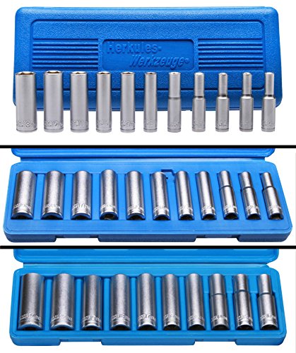 Langnüsse 1/4 + 11 Nüsse Steckschlüssel LANG-Nuss 3/8",8-19 mm + 10 Langnüsse 1/2"