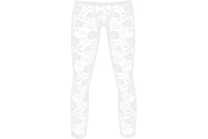 dPois Pantalones Largos Encaje Hombre Leggings Elastico Lencería Encaje Flores Sexy Ropa Interior Transparente Slim Fit Pants