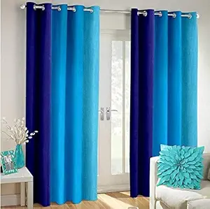 Homerica Premium Polyester Solid Room Darkening Window Curtains - 5 feet, Blue, Set of 2