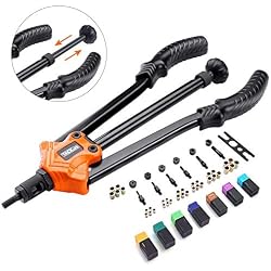 TACKLIFE Pince à Rivets de Traction Riveteuse à Longue Poignée avec 7 Mandrins Interchangeables et Écrous de Rivets de 35 pièces HHNP1A