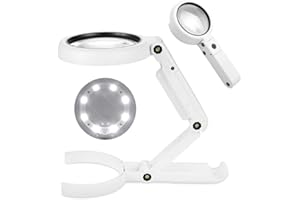 GuDoQi 5X 11X Lupas de Gran Aumento, Lupa con Luz, 8 LED, Lupa Escritorio Plegable, Lupa para Leer Libros, Inspección, Observar Joyas, Personas Mayores Inspección