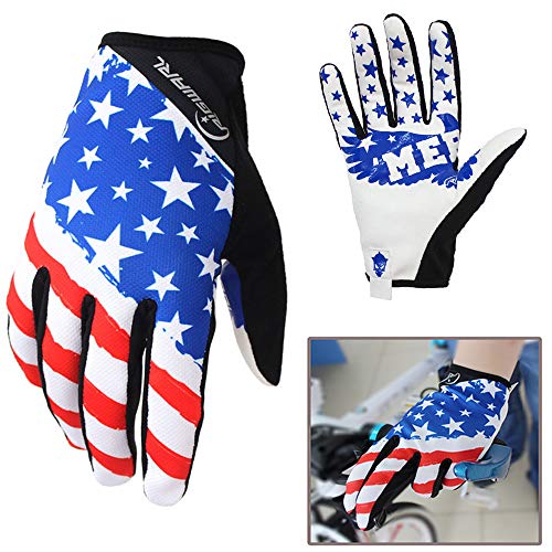 Rigwari Bicicletas Bicicletas de montaña Motocross Diseño de patrón de Bandera Estadounidense Guantes montañismo - Senderismo y Otros Deportes al Aire Libre Usan Unisex (Blanco, XL)