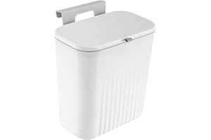 GREENSAPPIRE Kitchen Bin 9L Food Waste Bin Can Hanging Trash Bins for Kitchen Waste Caddy with Cover for Kitchen Bathroom Bedroom (White)