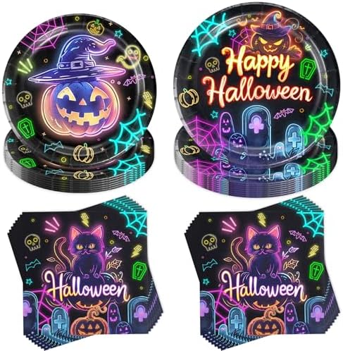 Jiahuade Set di stoviglie per feste di Halloween, 40 pezzi, fluorescenti