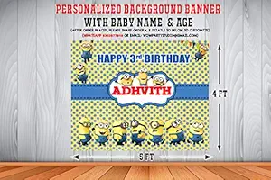 WoW Party Studio Personalized Minion Theme Party Happy Birthday Decorations Background / Backdrop Banner with Birthday Boy/Girl Name & Age (4ft x 5ft)