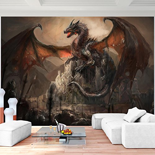 Fototapeten Drache Ritter 352 x 250 cm Vlies Wand Tapete Wohnzimmer Schlafzimmer Dekoration Wandbilder XXL Moderne Wanddeko - 100% MADE IN GERMANY - Runa Tapeten 9131011a