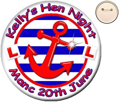 * Personalised WHITE SAILOR Nautical Theme PIN BADGE Button Hen Party Night -58mm