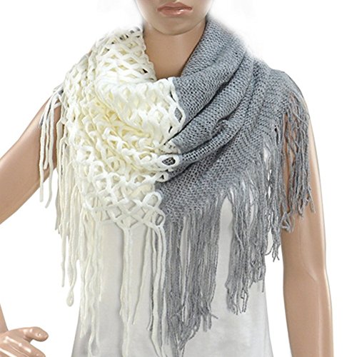 Winter Warm Crochet Knit Long Tassels Soft Wrap Shawl Scarves Scarf Two Styles Infinity and Straight (White)