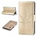 Produktbild Lonchee Sony Xperia XZ Wallet Tasche Brieftasche Schutzhülle , Ahornblatt geprägtes Muster Design Hochwertige PU Leder Folio Tasche Case Hülle im Bookstyle mit Standfunktion Kredit Kartenfächer (Gold)