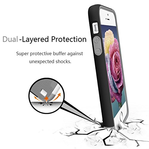 iPhone SE Case, 3 Color Hybrid Dual Layer Shockproof Case [Extra Front Raised Lip] Soft TPU & Hard PC Bumper Protective Case Cover for iPhone SE/5/5S [Light Grey]