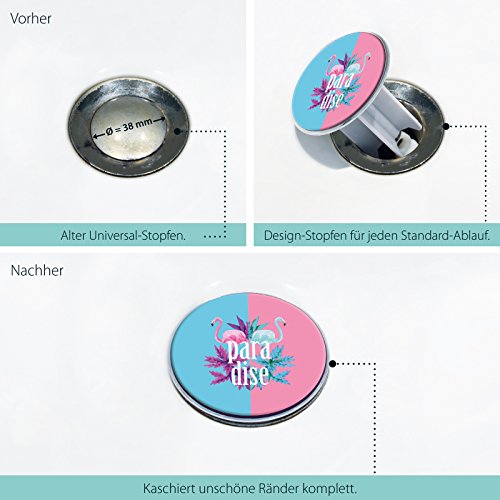 Waschbeckenstöpsel Design Flamingo Paradise Groß , Abfluss-Stopfen aus Metall , Excenterstopfen , 64 mm - 2