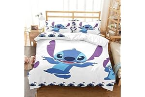 DELLIOP Funda Nórdica Lilo & Stitch para niña | Cubierta de Edredón con Cierre de Cremallera + 2 Fundas de Almohada de 50x75 cm | Blanco, Individual (90x190)