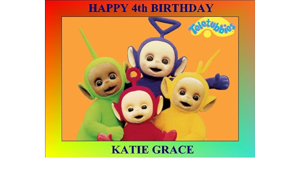 Les Teletubbies Personnalise 10 X 7 5 Decoration De Glacage Et Gateau Avec Nom Age Ou Message Motif Utiliser La Case De Messages D Anniversaire Juste Pour Le Message A Passer Sur Le Gateau