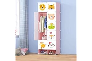 CMY DIY Portable Wardrobe Closet, Modular Storage Organizer, Space Saving Armoire, Deeper Cube With Hanging Rod 10 cubes