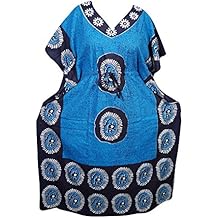 Mogul Interior Womens Kaftan Caftan Maxi Dress Batik Print Kimono Sleeves Cotton House Dress OneSize
