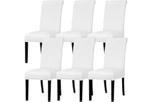 Lellen Dining Chair Covers Set of 6 - Stretch White Chair Covers Dining Chair Slipcovers Removable Chair Protector Seat Covers for Dining Room Home Hotel Ceremony Banquet Kitchen Restaurant（White）