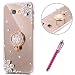 Produktbild Galaxy J3 2016 Silikon Schutzhülle,Galaxy J3 2016 Hülle Luxus,Hpory Fashion Luxus Glänzend Glitzer Bling Kristall Blumen Muster Goldener Kreisring Rotierendem Ring Fingerhalterung Ständer Halter Überzug Sparkle Pailletee Bling Strass Diamanten Crystal Clear Transparent TPU Silikon Perfekter Hülle für Mädchen Frauen Silicone TPU Protector Bumper Anti-Staub Anti-Kratzer Telefon Tasche Handytasche Schutzhülle für Samsung Galaxy J3 2016-(Gold)
