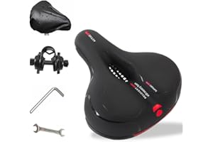 ATJTYSX Cloud Comfort Pro 2.0 Bicycle Saddle Comfortable City Bike Saddles Mountain Bike Saddles Soft Memory Foam Bicycle Saddle with Red Warning Stripes with Suspension for Men Women Children