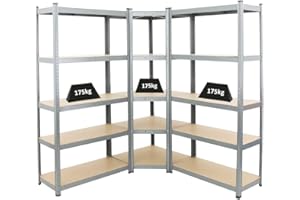 ‎PROREGAL PROREGAL Mega Deal 1x Eckregal und 2X Schwerlastregal Ragnar 180x180x40 cm Fachlast 175kg Grau Garagenregal Kellerregal Werkstattregal Lagerregal Steckregal