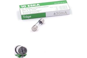ESKA 10x Fusible temporisé (T) en verre 630mA / 250VAC 5x20mm