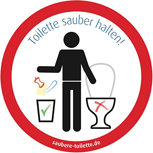 4x Toilette sauber halten (rund), Kein Müll in Toilette, Keine Abfälle in WC - Saubere-Toilette-Aufkleber für Camping (Wohnwagen, Wohnmobil, Caravan)