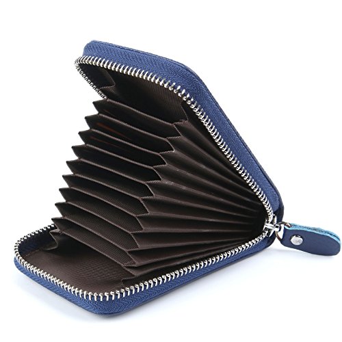 11 Colores Tarjeteros para Tarjetas de Credito Mujer Hombre, Carteras de Mujer Hombre con Cremallera Alrededor con el Bolsillo de la Moneda RFID Cuero (Azul Zafiro)