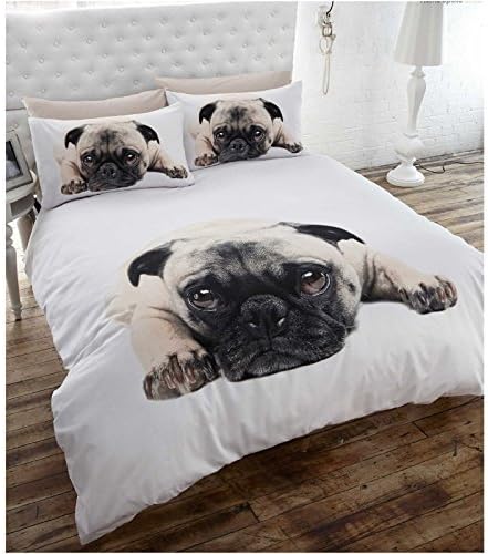 Single/US Twin Duvet Cover &amp; P/case Bedding Bed Set White Pug Dog Cute Animal by BEDMAKER