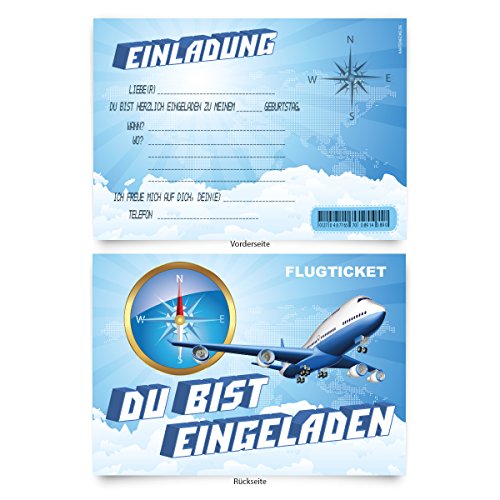 Geburtstagskarten (8 Stück) "Flugzeug" zum Einladen Einladungskarten Karten
