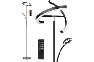 ‎ANTENLICHT ANTENLICHT Stehlampe LED Dimmbar|Schwarz Stehleuchte 20W mit flexibler 7W Leselampe| Modern deckenfluter mit fernbedienung mit 4 Farbtemperatur für Wohnzimmer, Schlafzimmer, Büro, Hotel